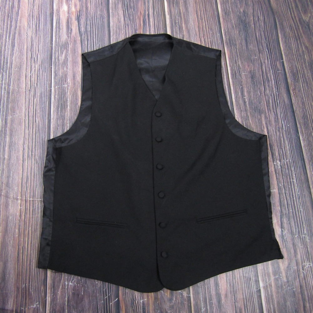 Suit Vest Mens 46 Black‎ Solid Polyester 3 Piece Belted Formal Waistcoat Wedding